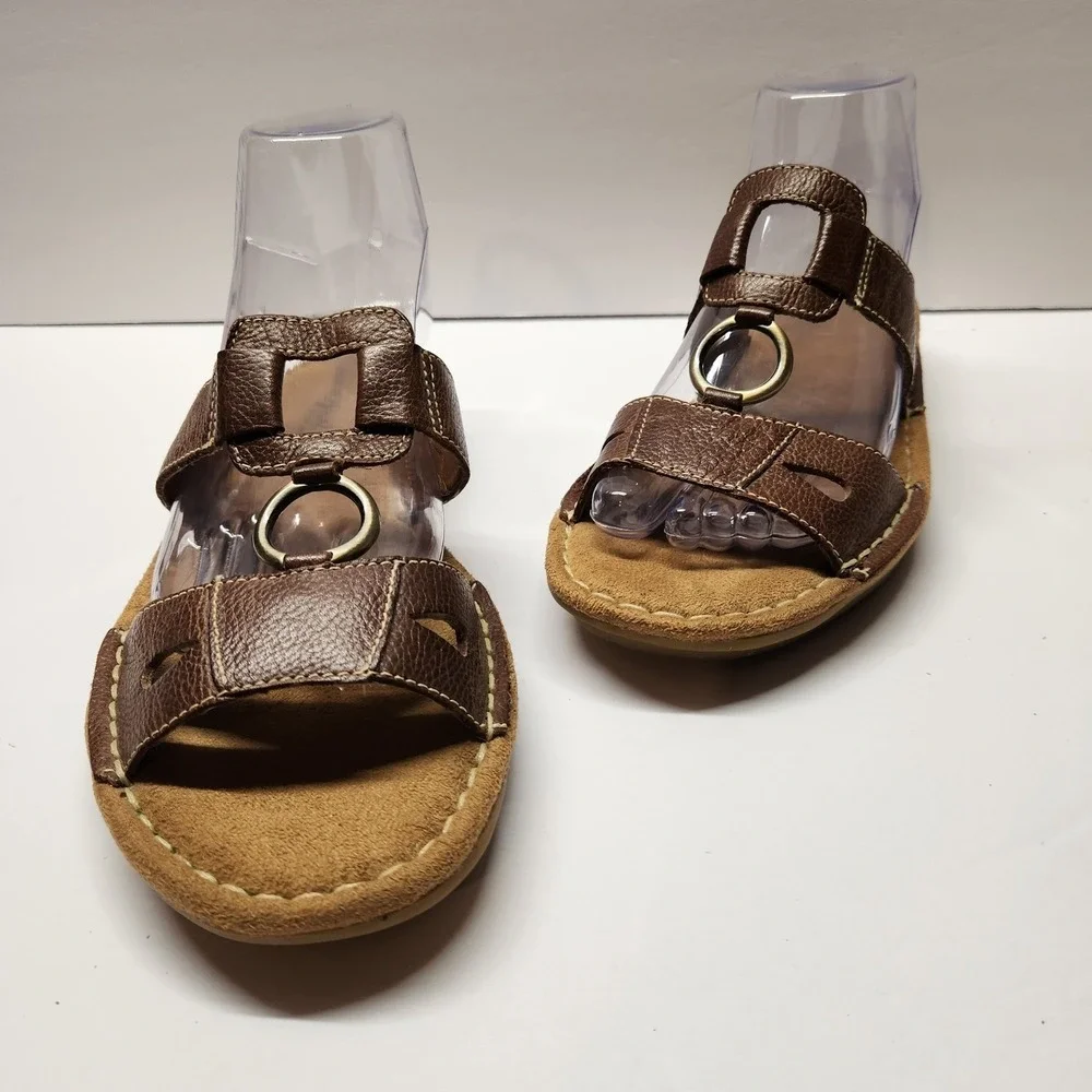 Natural Soul‎ by Naturalizer Dalbert Brown Leather Slide Sandals Womens 8M Shoe